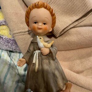 Vintage 1980 Enesco Little Bible Friends by Lucas - Monk with Birds Figurine